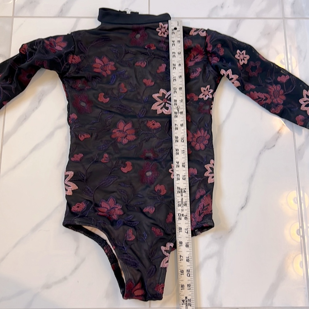 Soel Floral Embroidered Mesh Long Sleeve Open Back Leo Leotard Girls’s L - Picture 11 of 13